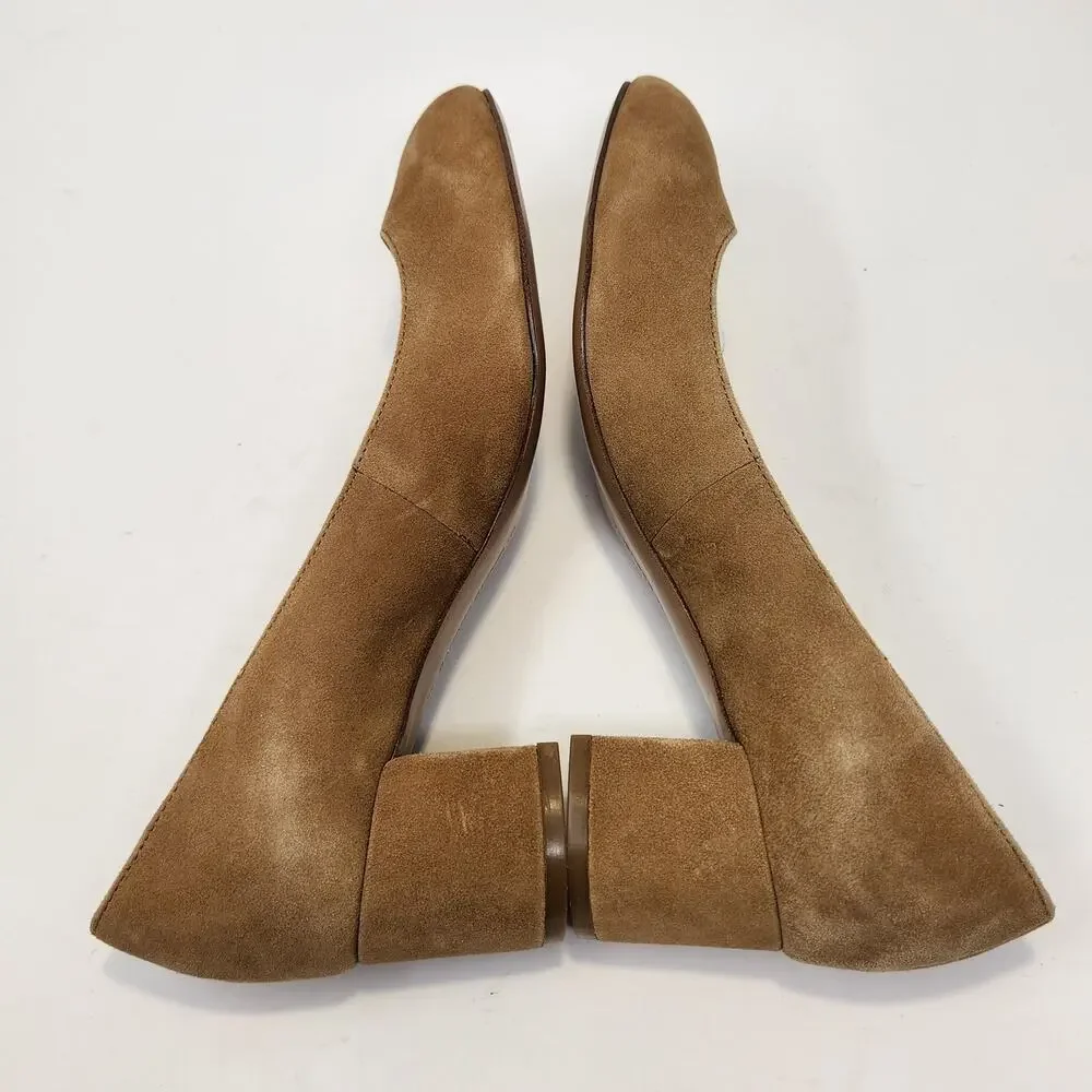 Banana Republic Womens Tan Suede Block Heels Pumps Size 7.5 M Round Toe Career